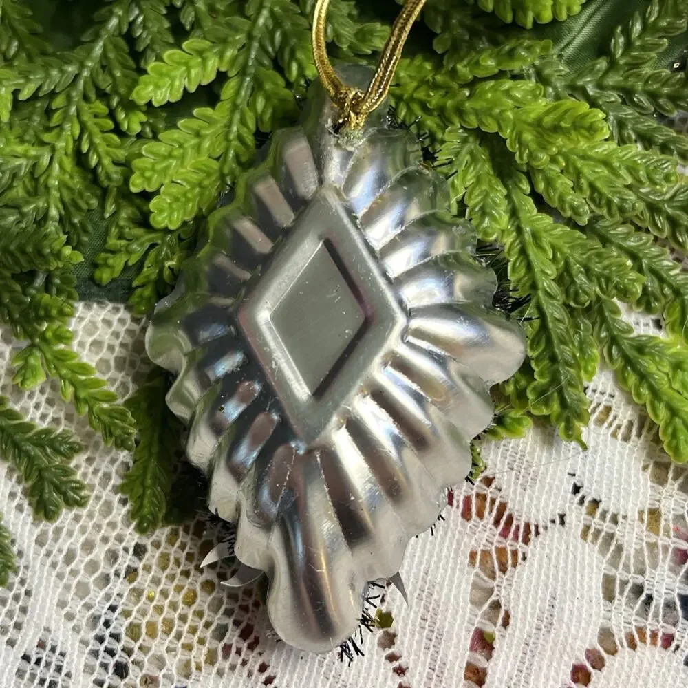 Vintage Diamond Tart Tin Angel & Tree Diorama Mid Century Style Glitter Ornament